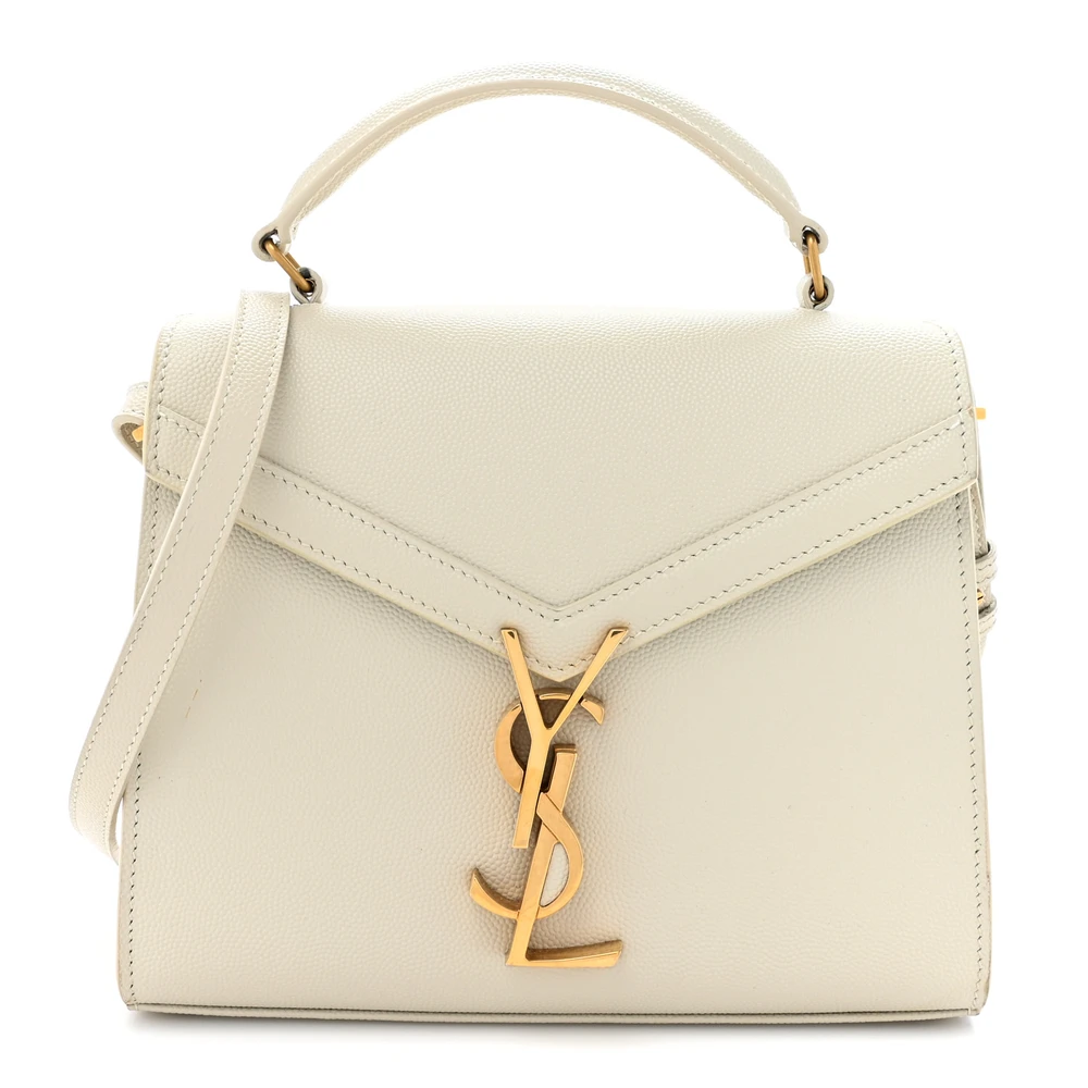 Saint Laurent Mini Cassandra Top Handle Vintage White Classic Monogram Grain De Poudre Leather Aged Gold Hardware