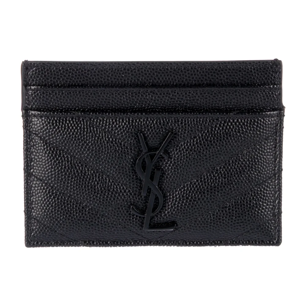 Saint Laurent Small Card Holder Black Grained Calfskin Leather Incognito Hardware