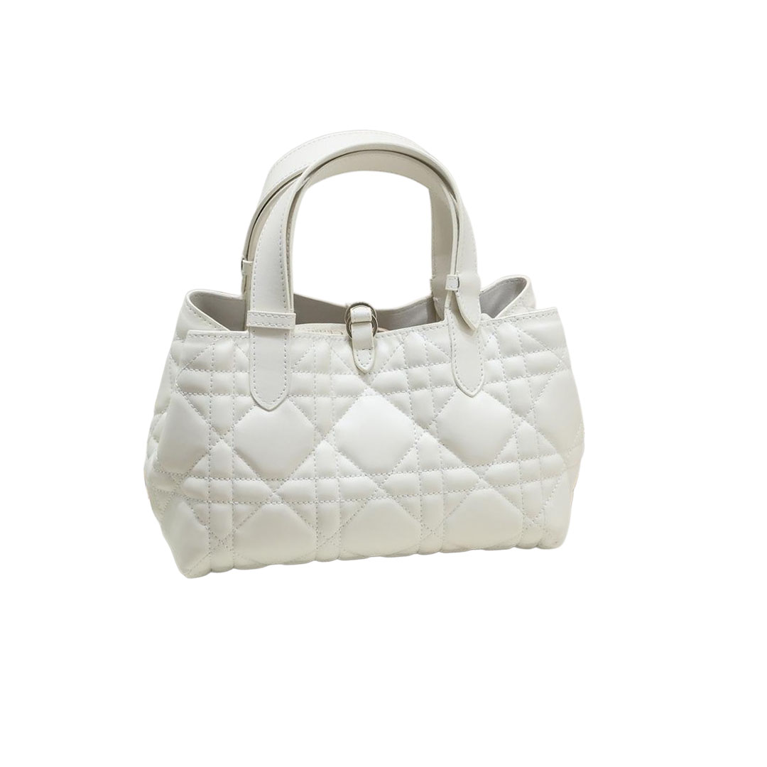 Dior Small Dior Toujours Bag In White Macrocannage Calfskin With Light Gold Hardware
