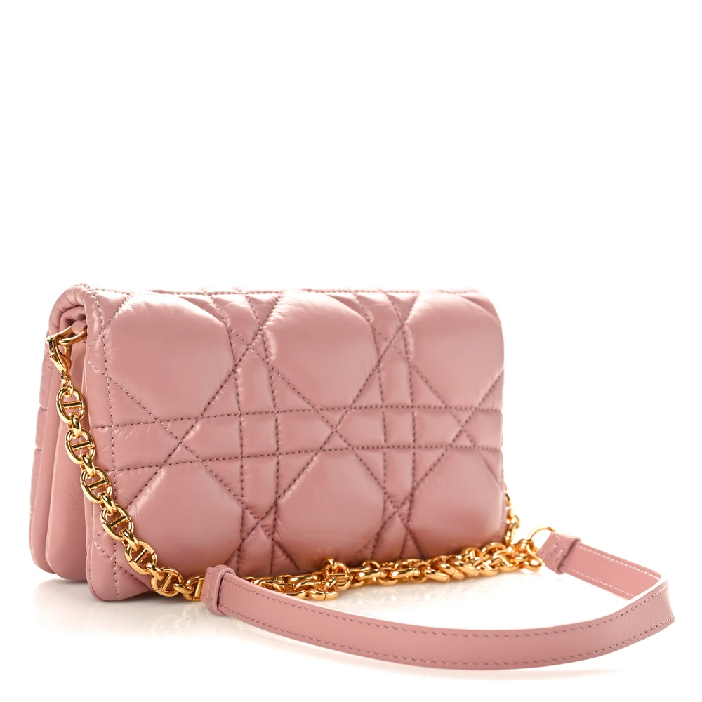 Dior Mini Caro Bag Rose Des Vents Macrocannage Calfskin Leather Gold Hardware