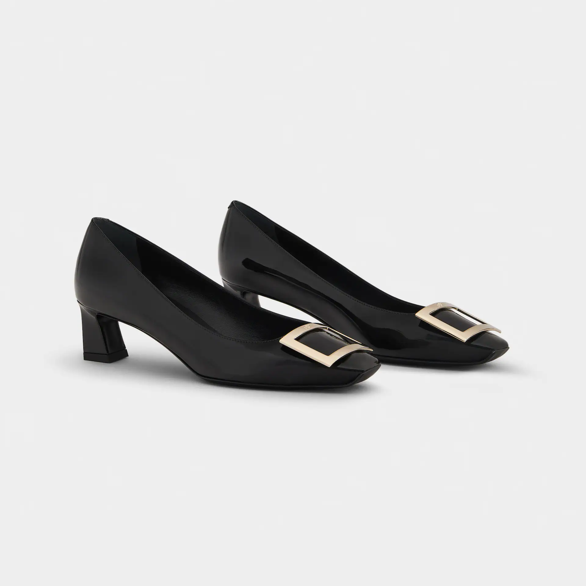Roger Vivier Trompette Pumps High Heels In Black Patent Leather With Metal Buckle (Heel Height 4.5cm)