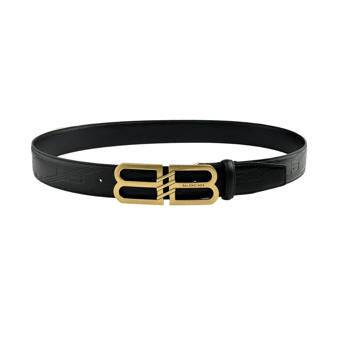 Balenciaga Men's BB Signature Belt In Black BB Monogram Calfskin With Gold/Silver Hardware 40mm