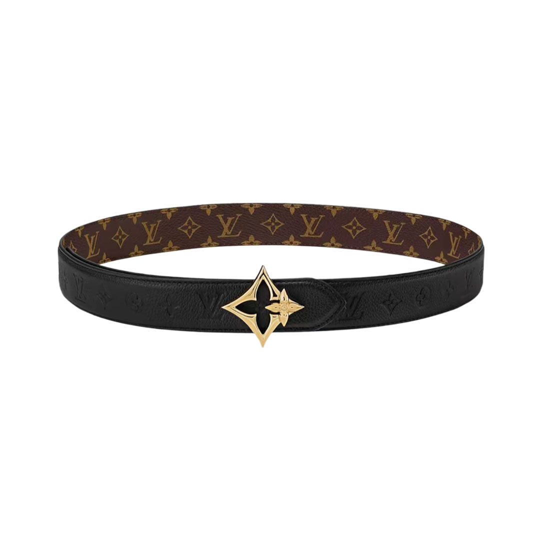 Louis Vuitton Women's Flowergram Reversible Belt In Black/Brown/Beige/White Calfskin And Monogram Canvas With Gold/Silver Hardware 30mm