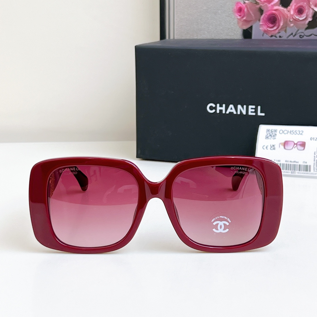 CHANEL square frame glasses red gold color size 54-20-140