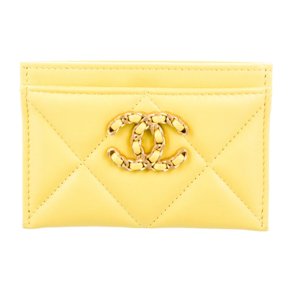 Chanel Small Card Holder Yellow Quilted Pattern Leather Gold Hardware