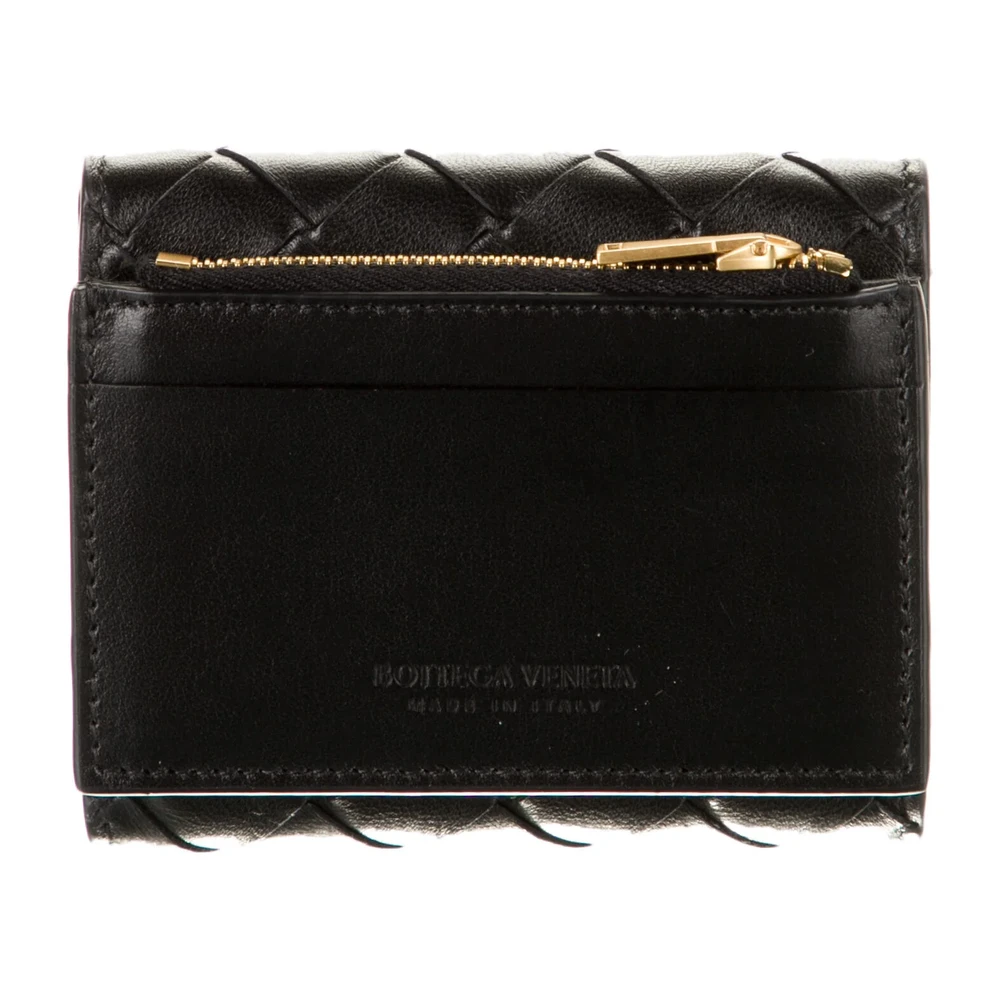 Bottega Veneta Small Wallet Black Intrecciato Weave Leather