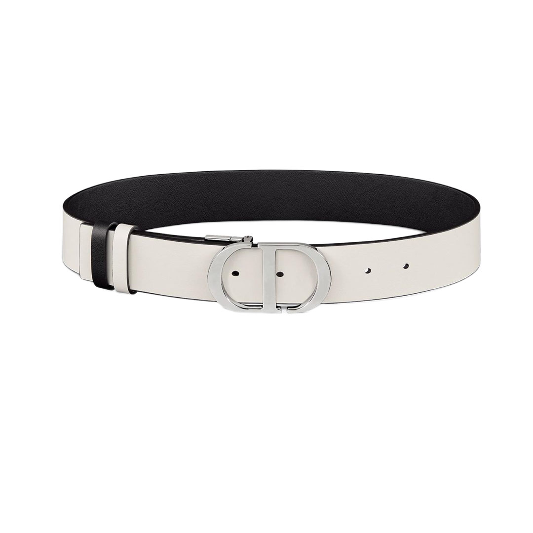 Dior Women' s 30 Montaigne Buckle Reversible Belt In White/Black/Red/Khaki Calfskin With Gold/Silver Hardware 35mm