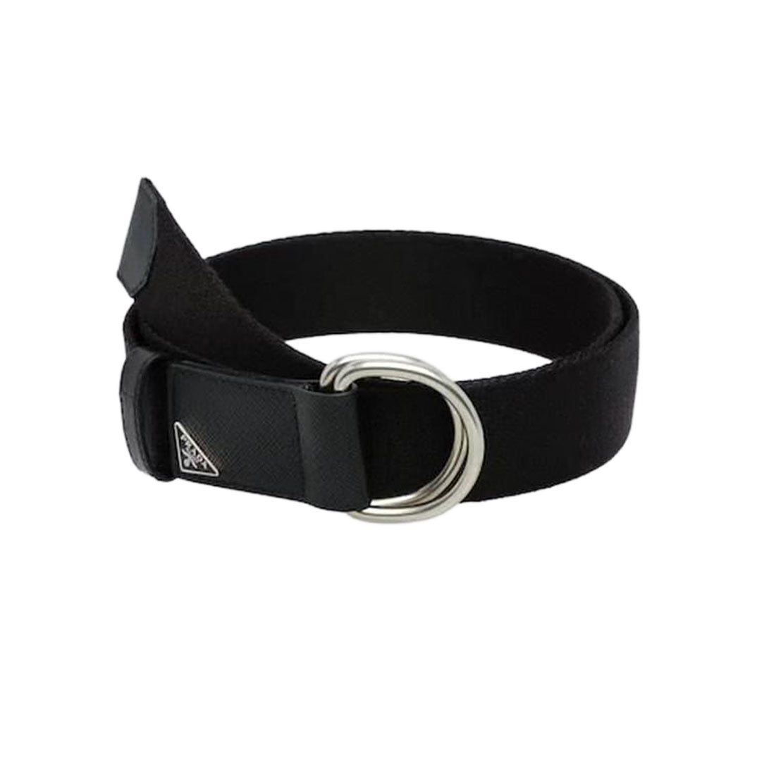 Prada Women' s Woven Belt In Black Nylon With Silver Hardware 35mm