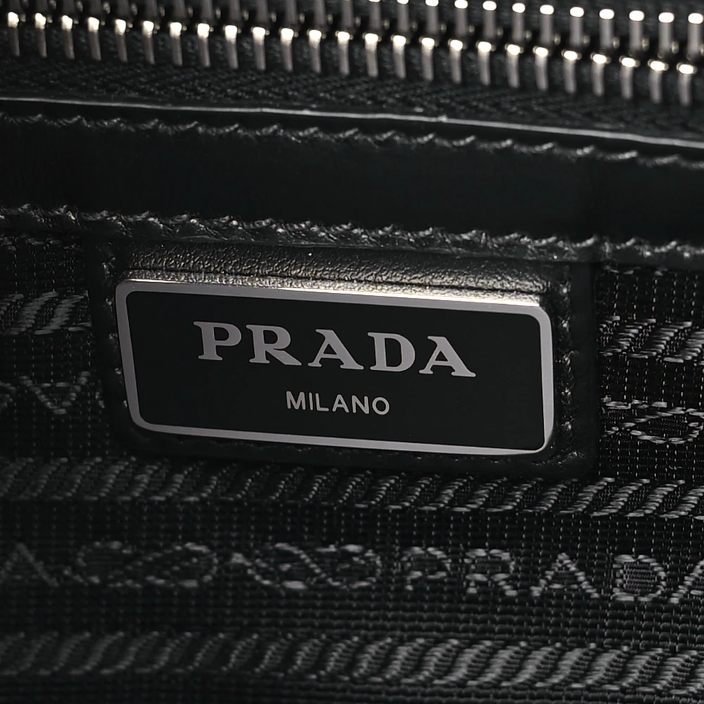 Prada Medium Travel Brique Crossbody Bag Black Saffiano Leather Silver Hardware