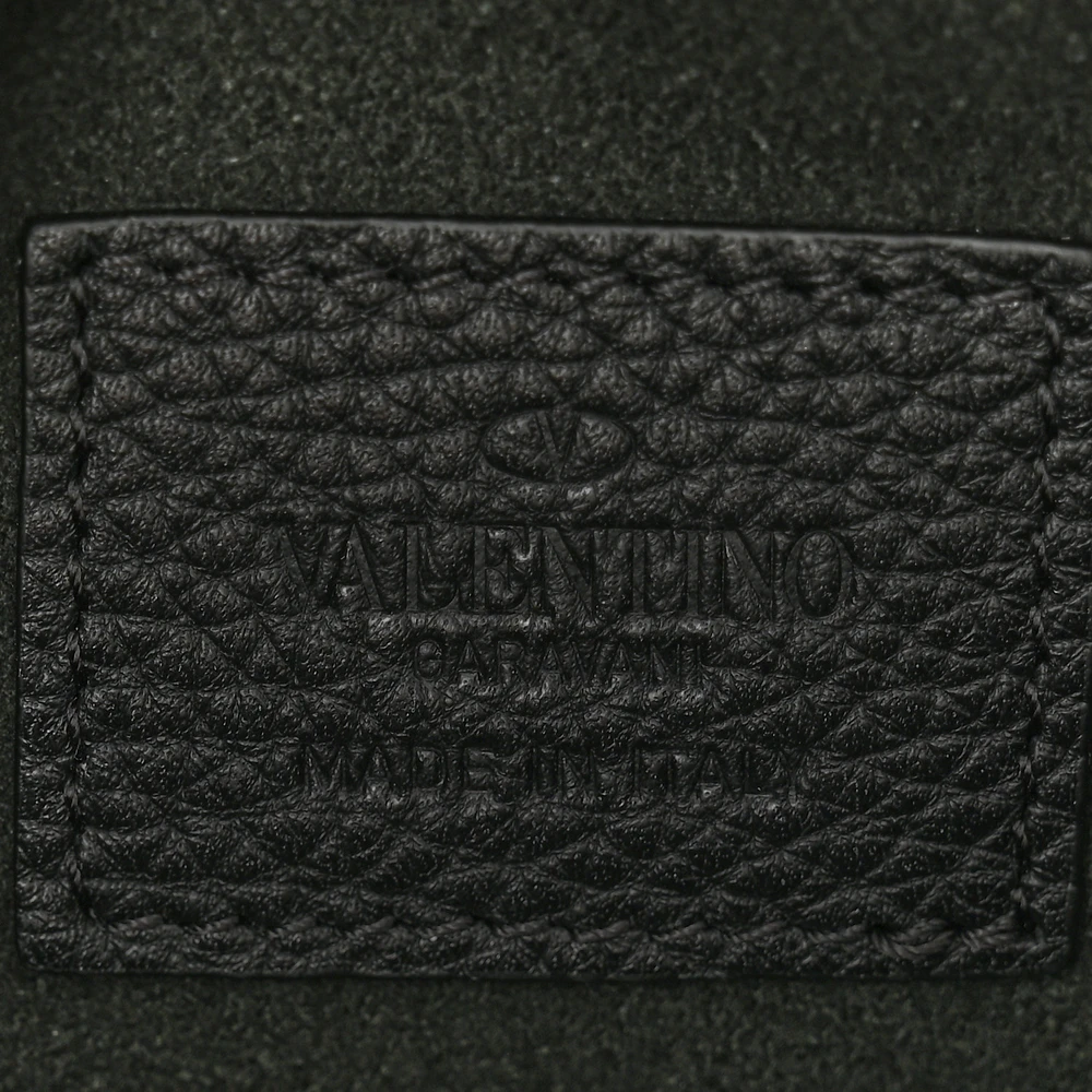 Valentino Garavani Medium Rockstud Envelope Flat Wristlet Pouch Black Pebbled Calfskin Leather Light Gold Hardware