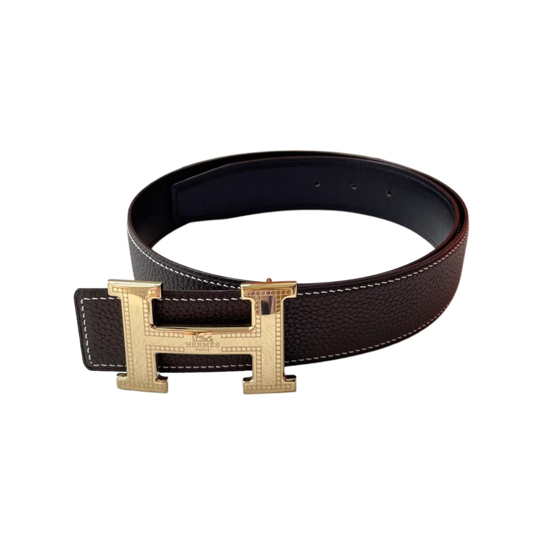 Hermès Men' s H Buckle Belt In Black/Etoupe/Brown Calfskin With Gold/Silver Hardware 38mm