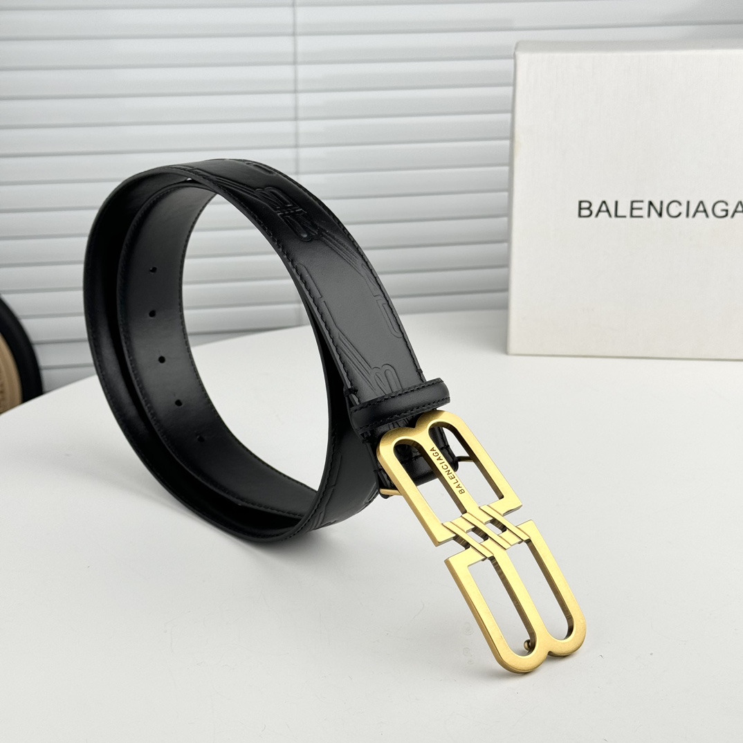 Balenciaga Men's BB Signature Belt In Black BB Monogram Calfskin With Gold/Silver Hardware 40mm