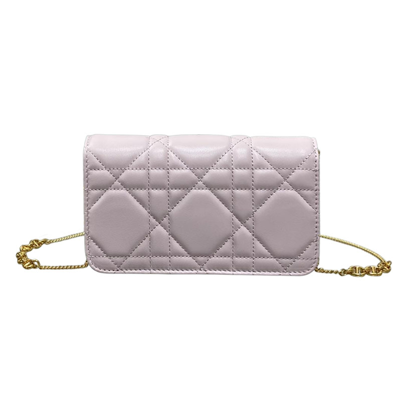 Dior Miss Caro Pouch with Chain In Pink/Blue/White/Black Macrocannage Lambskin Gold Hardware
