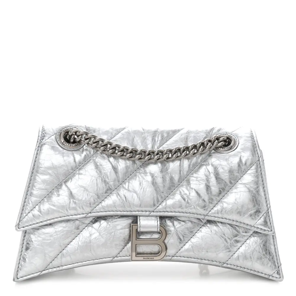 Balenciaga Small Crush Chain Bag Beige Quilted Crushed Calfskin Leather Silver Hardware