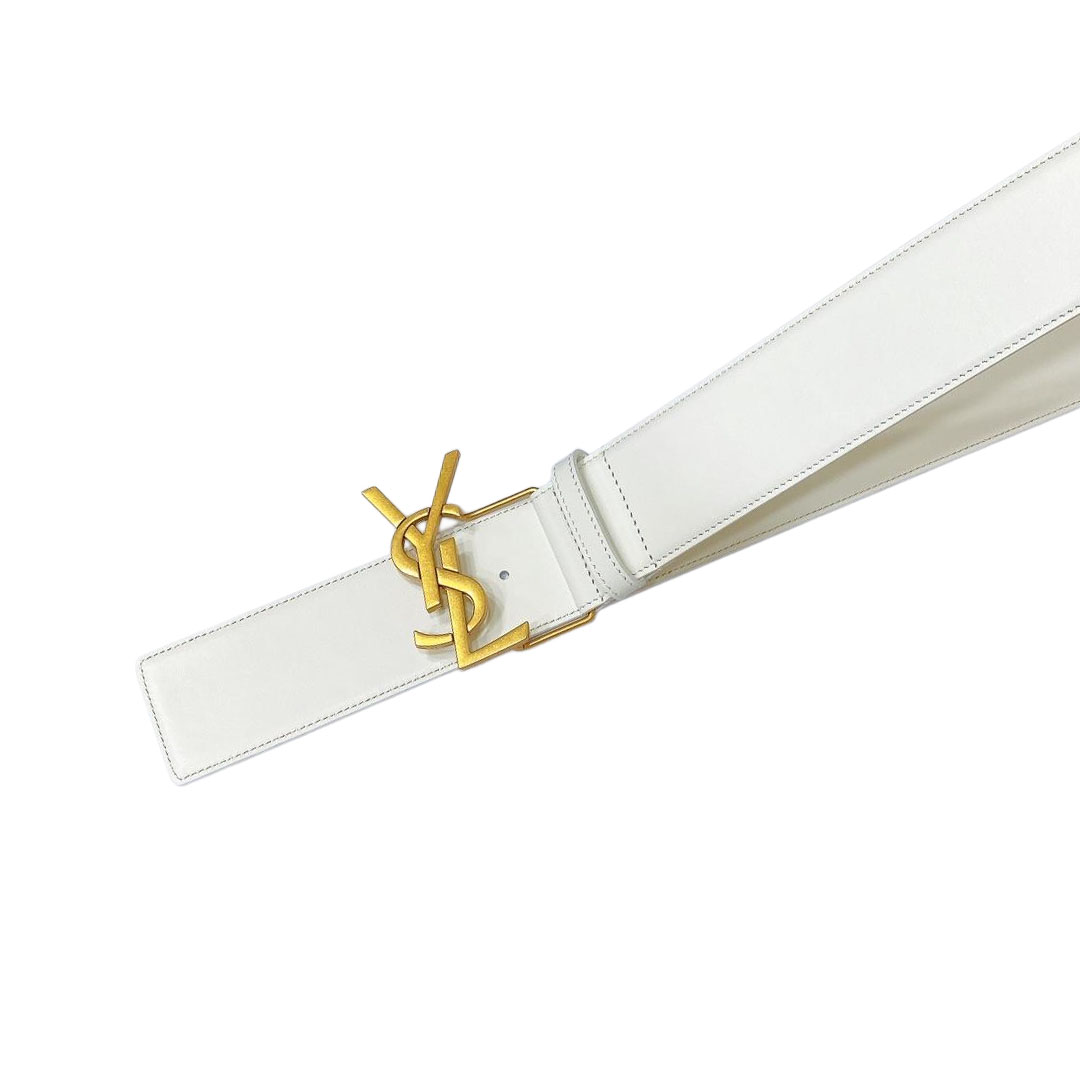 Saint Laurent Pairs Belt In White/Brown/Black/Coffee Smooth Calfskin With Gold Hardware 50mm