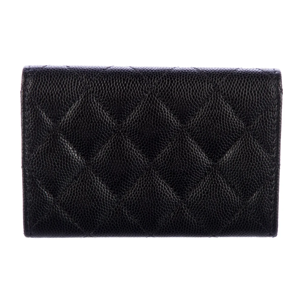 Chanel Small Interlocking CC Logo Wallet Black Quilted Caviar Leather Silver Hardware