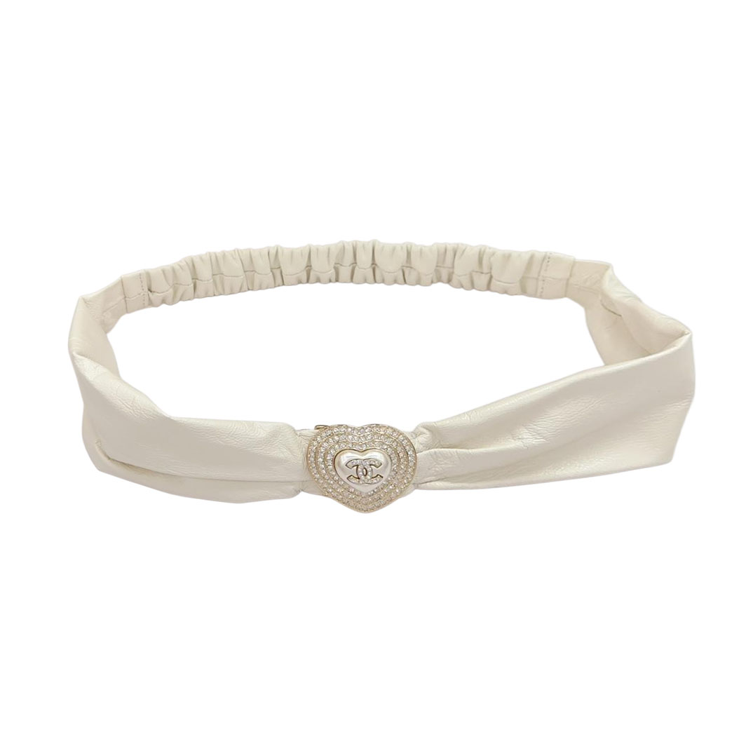 Chanel Women's Heart Buckle Elastic Belt In Black/White Lambskin With Gold Hardware 50mm