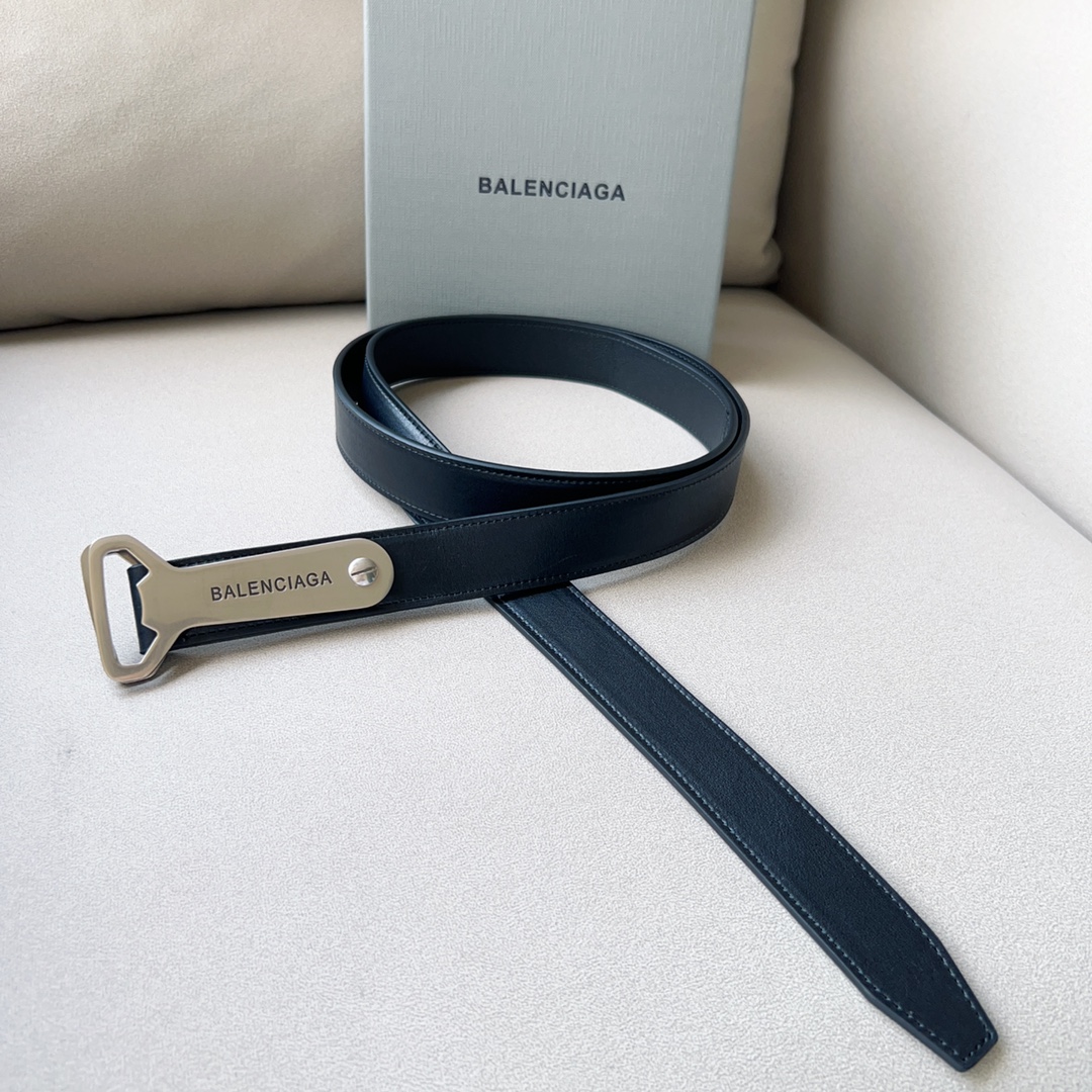 Balenciaga Men's Bottle Opener D Ring Belt In Black Vegetal Calfskin With Silver Hardware 30mm