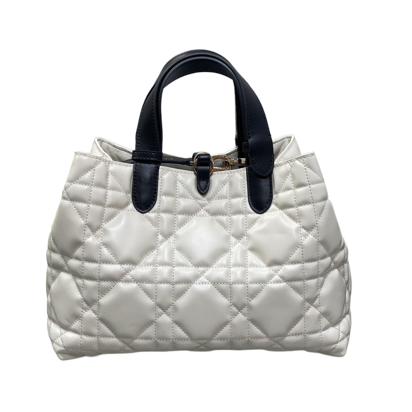 Dior Medium Dior Toujours Bag In White And Black Macrocannage Calfskin With Light Gold Hardware
