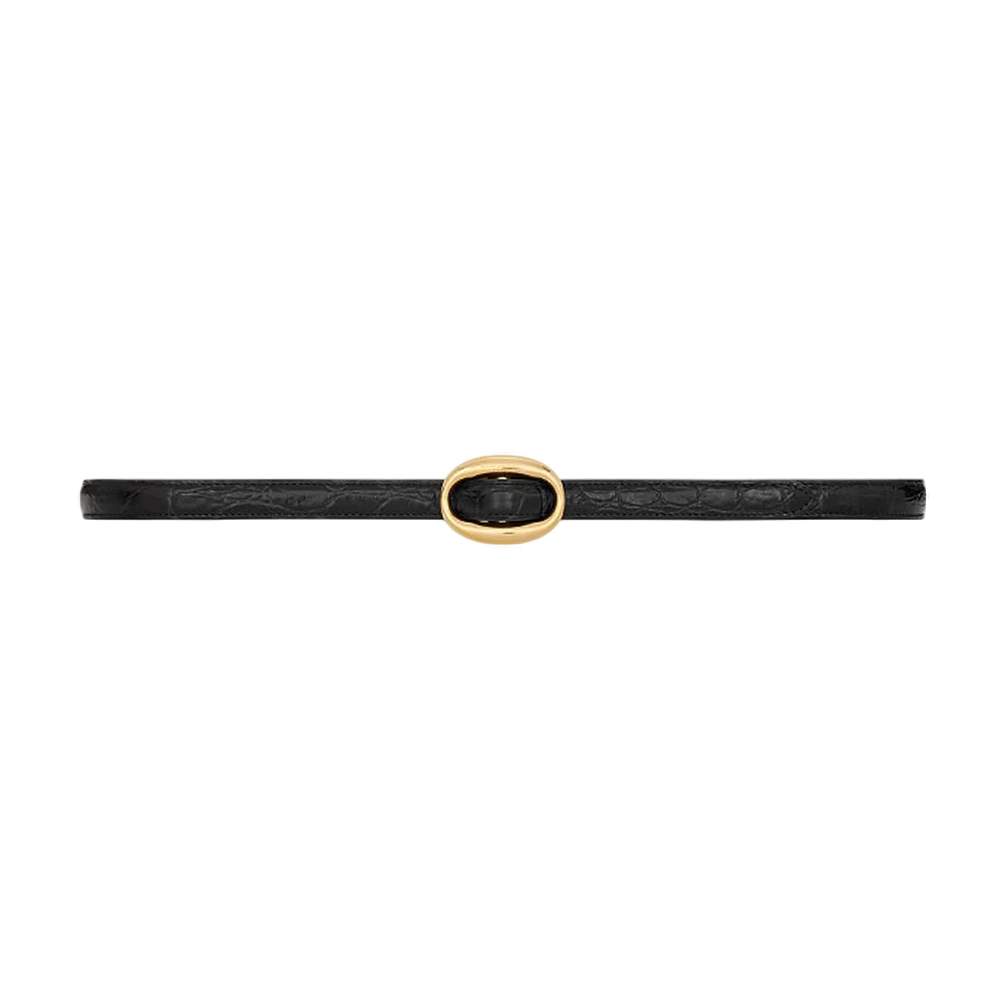 Saint Laurent Oval Buckle Thin Belt In Black Calfskin With Gold/Silver Hardware 15mm
