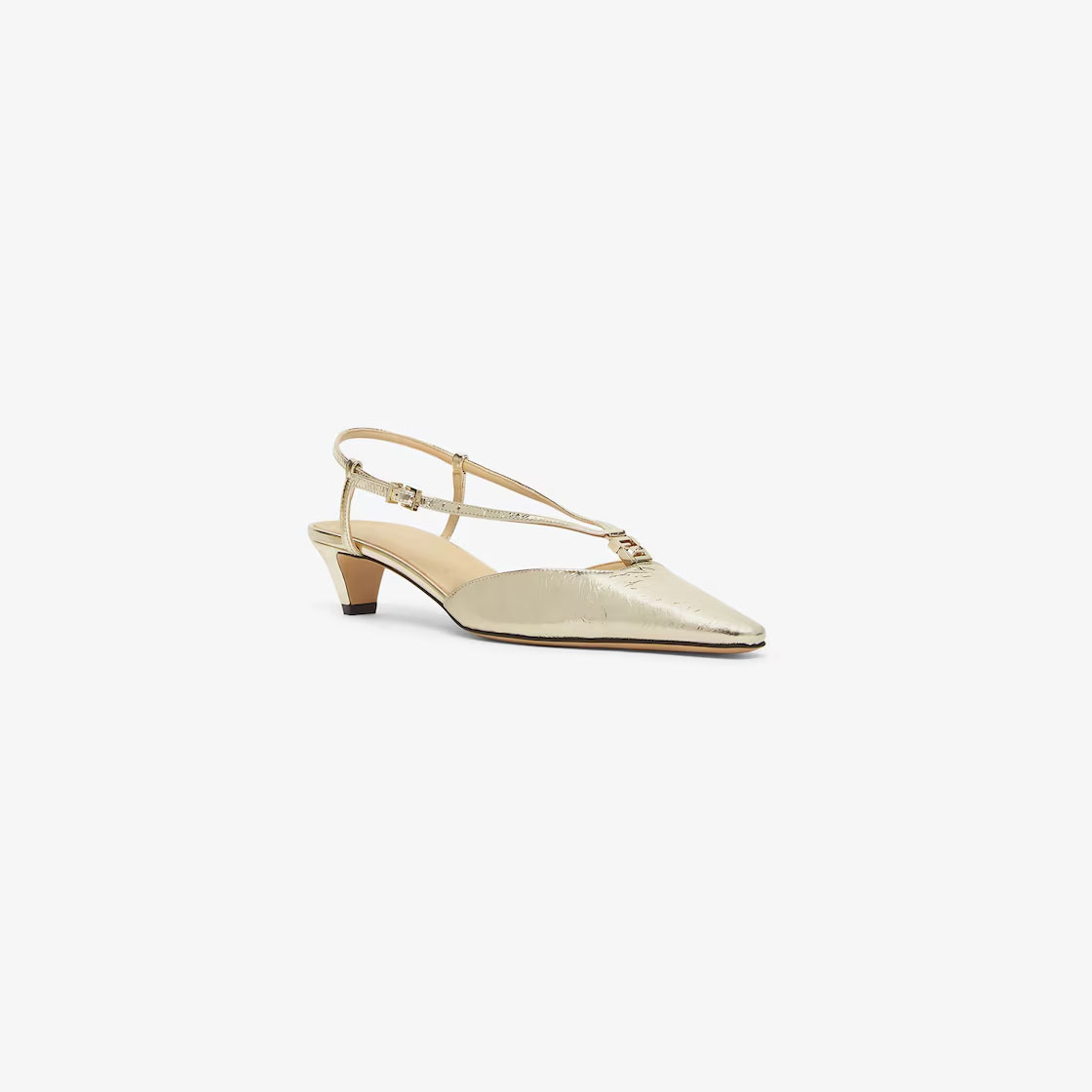 FENDI Champagne metallic nappa leather low-heeled halter sandals