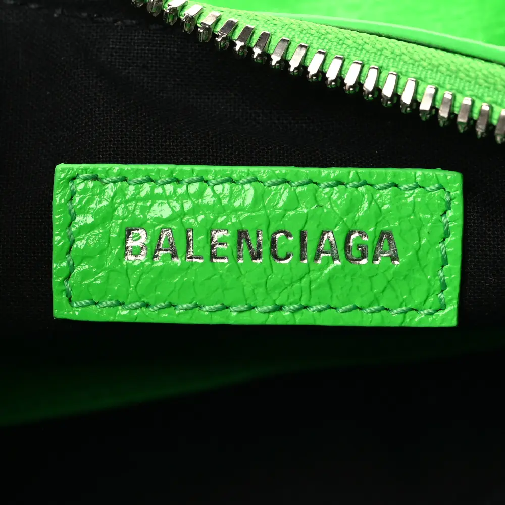Balenciaga XS Crystal Le Cagole Shoulder Bag Fluo Green Agneau Arena Leather Silver Hardware