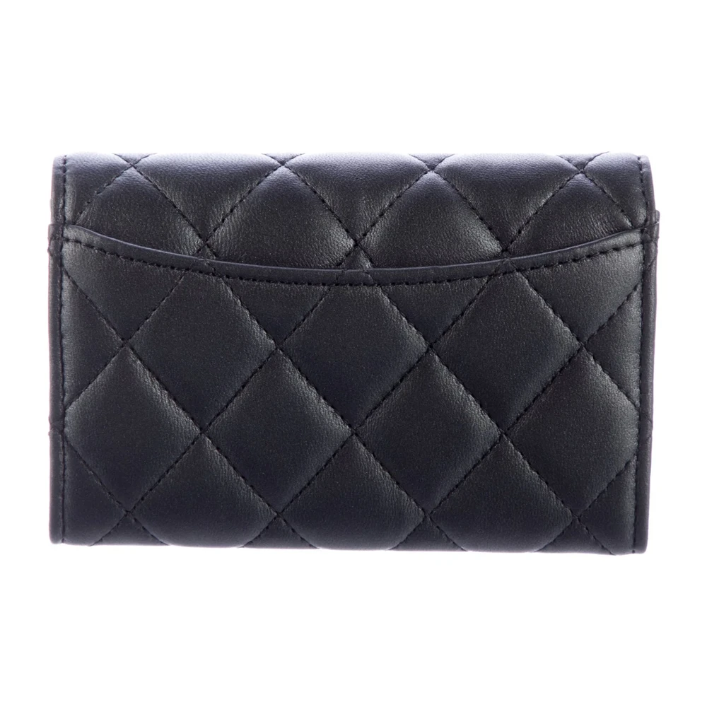 Chanel Small Card Holder Flap Trifold Wallet Black Quilted Leather