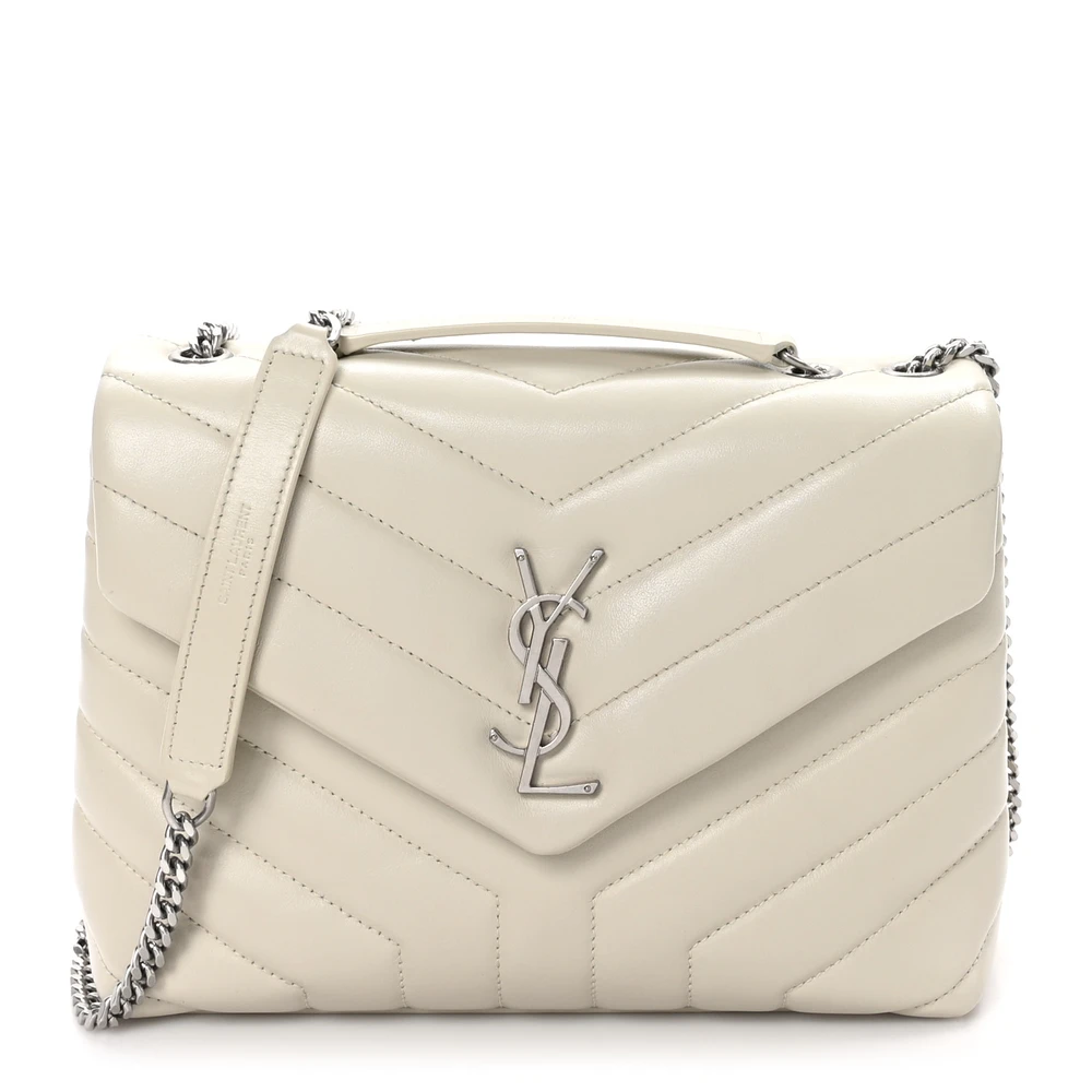 Saint Laurent Small Loulou Chain Satchel Crema Soft Y-Quilted Monogram Calfskin Leather Gold Hardware