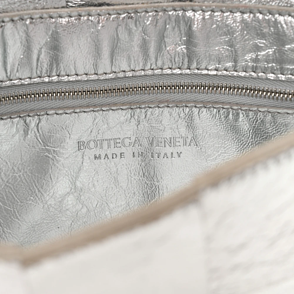Bottega Veneta Maxi Intrecciato Cassette Crossbody Bag Metallic Silver Lambskin Leather