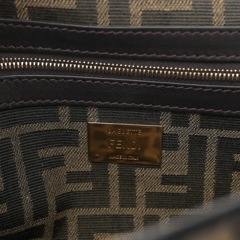 Fendi Medium FF 1974 Baguette Tobacco/Moro/Black Jacquard Fabric Gold Hardware