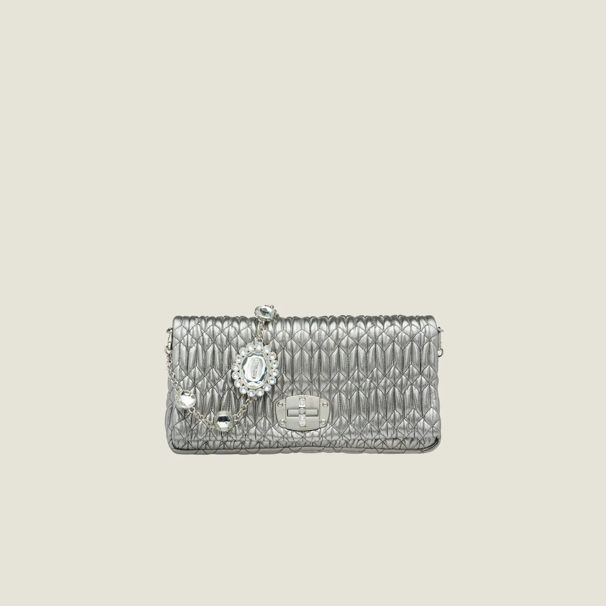 Miu Miu Quilted Lambskin Leather Silver Evening Bags