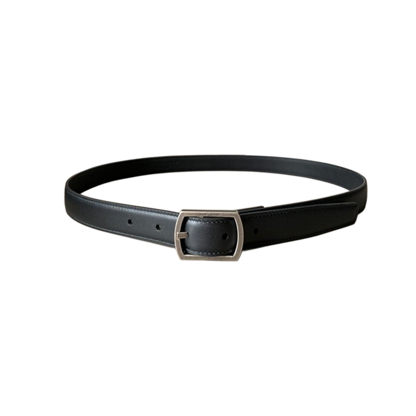 Saint Laurent Paved Buckle Belt In Black Calfskin With Gold/Silver Hardware 25mm