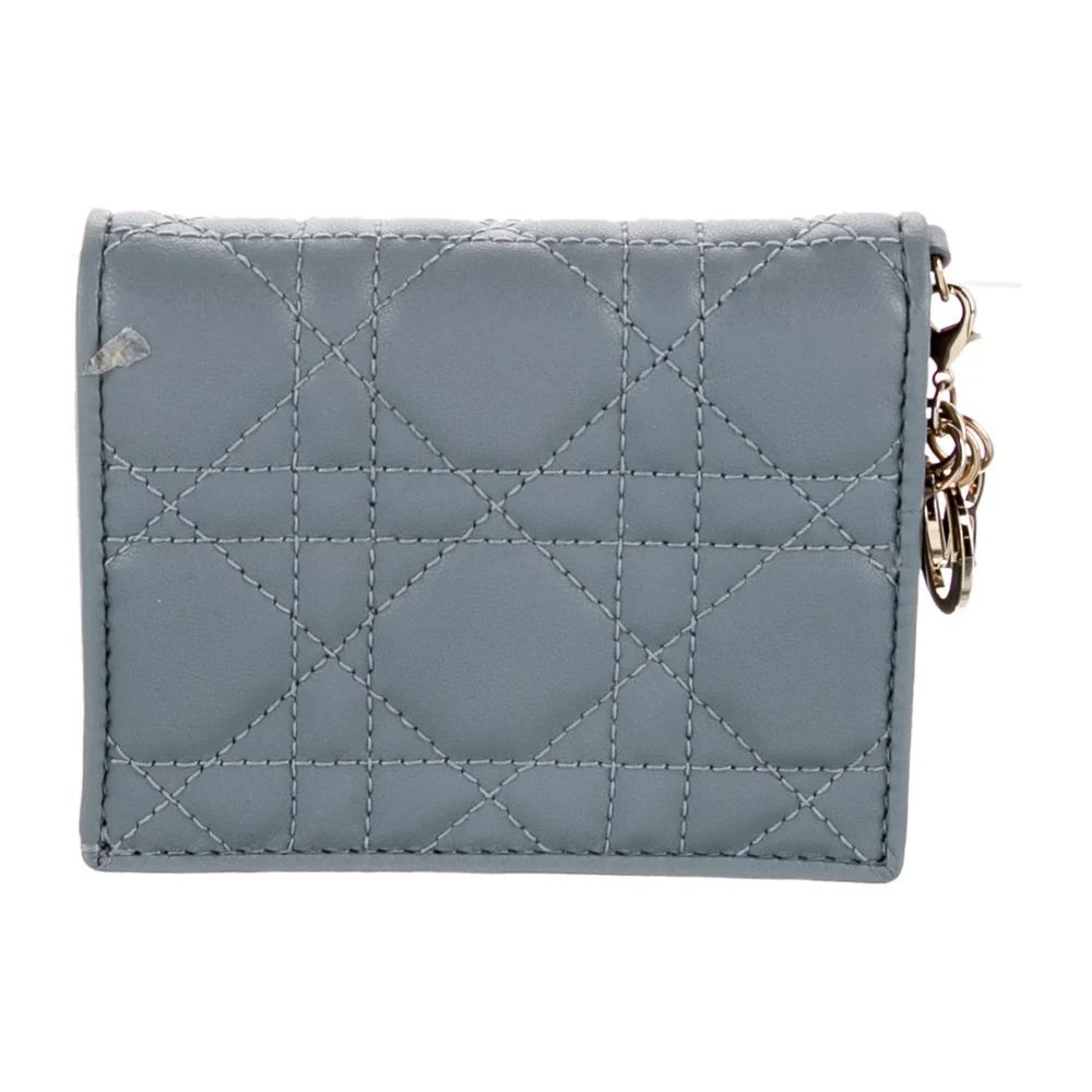 Dior Small Wallet Blue Cannage Pattern Leather Gold Hardware