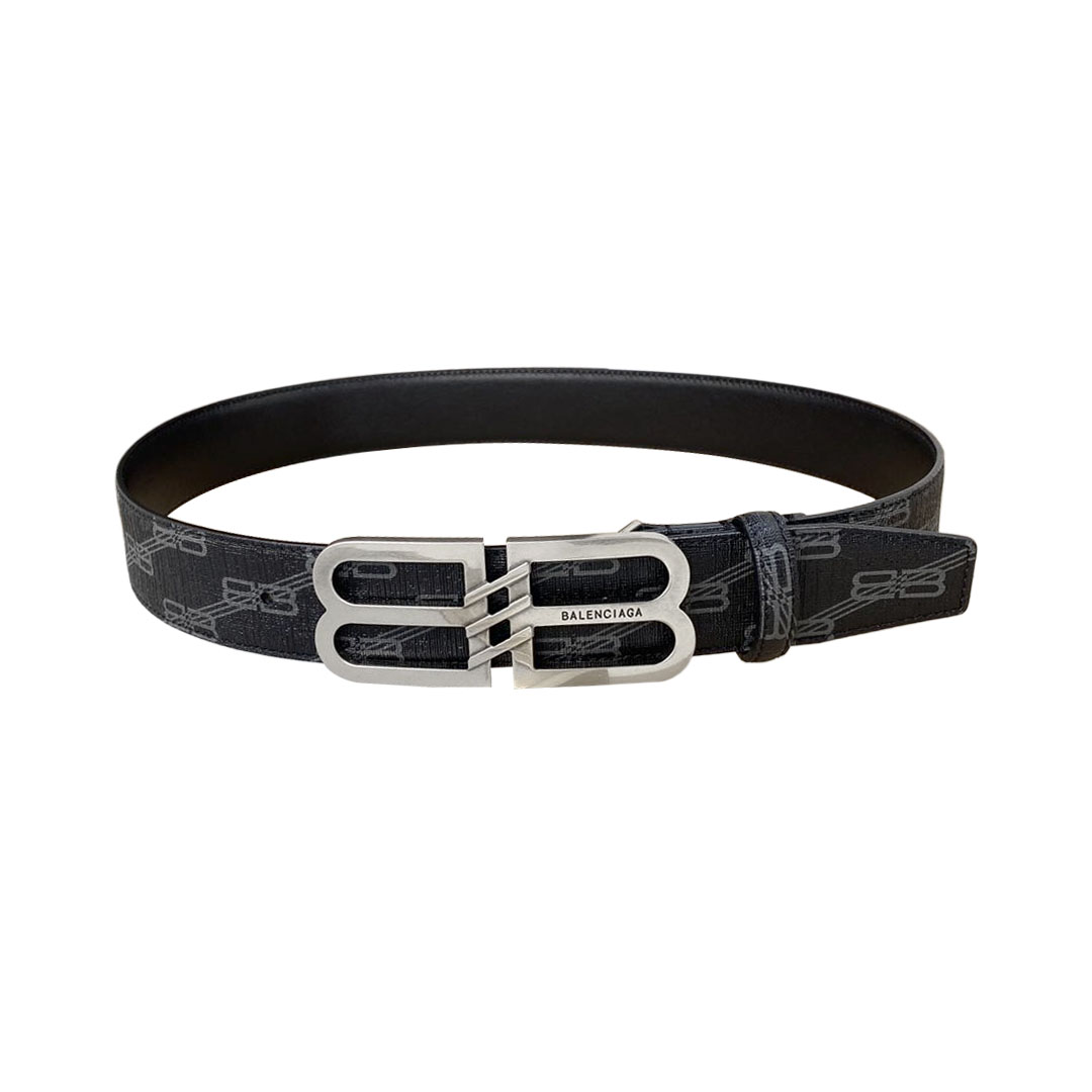 Balenciaga Men's BB Signature Belt In Black/Beige Bb Monogram Coated Canvas With Gold/Silver Hardware 38mm