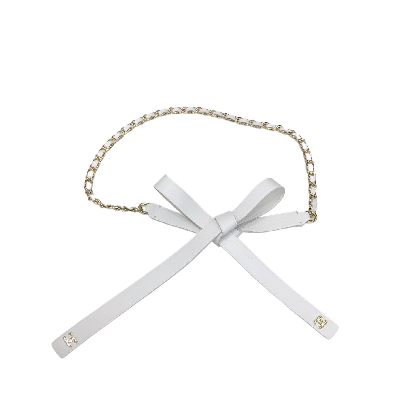 Chanel Women's Chain Belt In Black/White Lambskin With Gold/Silver Hardware