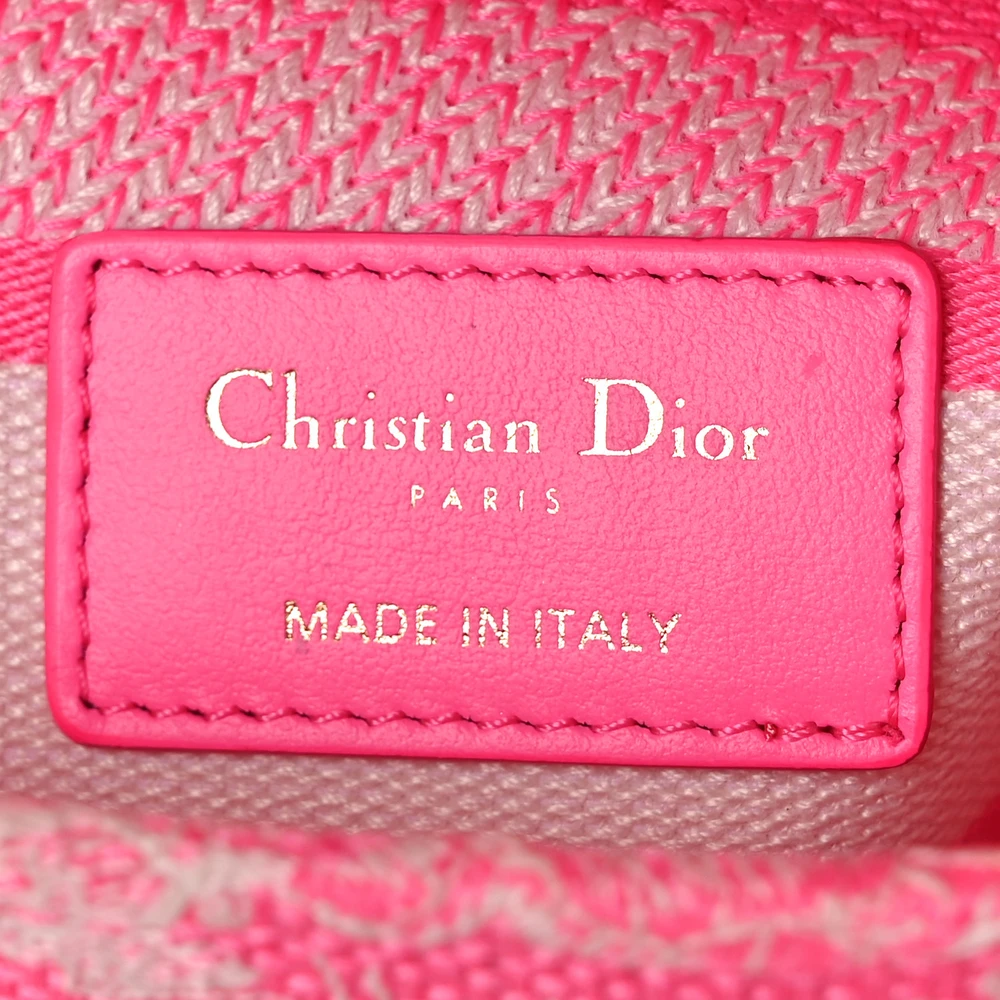 Dior Medium Toile De Jouy Lady D-Lite Fluorescent Pink Reverse Embroidered Canvas Gold Hardware