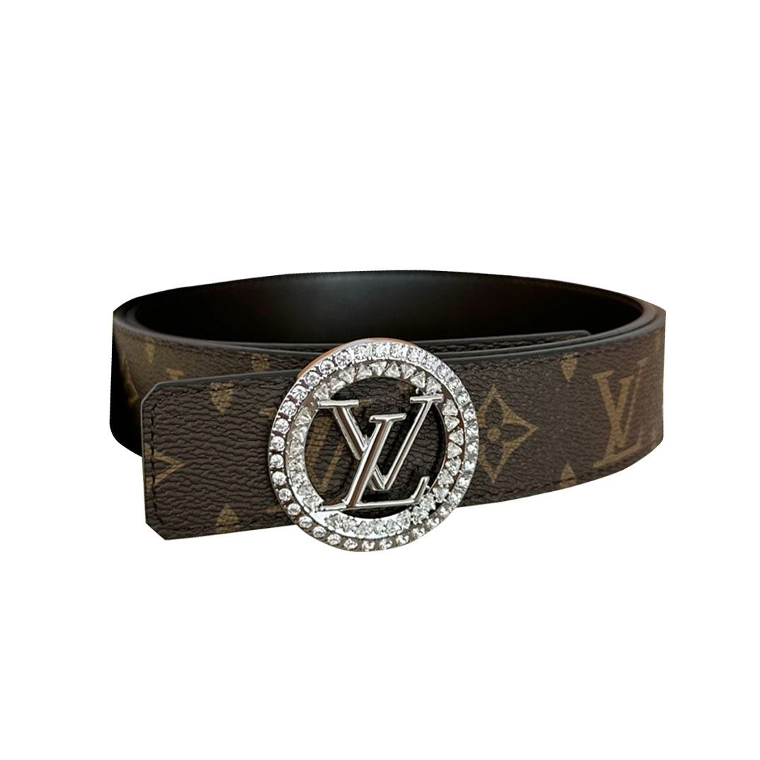 Louis Vuitton Women's Diamonds Nautical Buckle Reversible Belt In Black/Brown Calfskin And Monogram Canvas With Gold/Silver Hardware 35mm