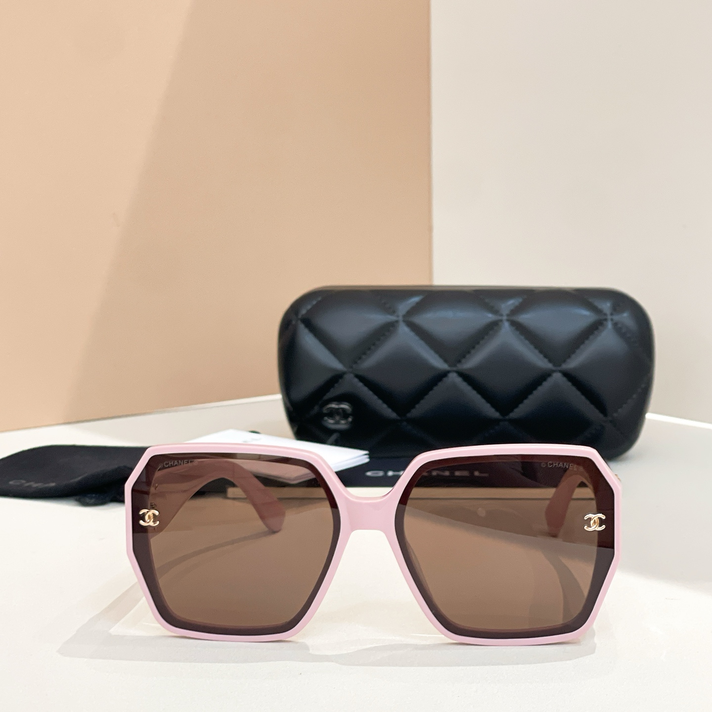 CHANEL square frame glasses pink brown color size 52口22-140