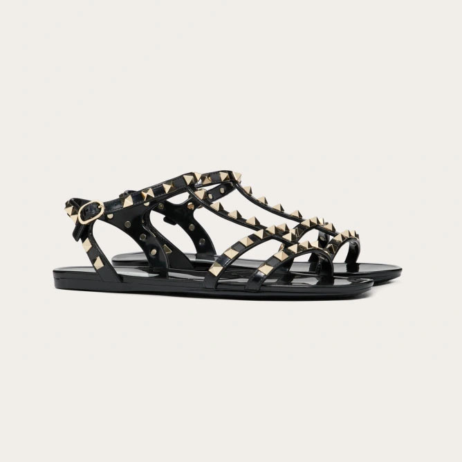 VALENTINO Black Studded flat sandals