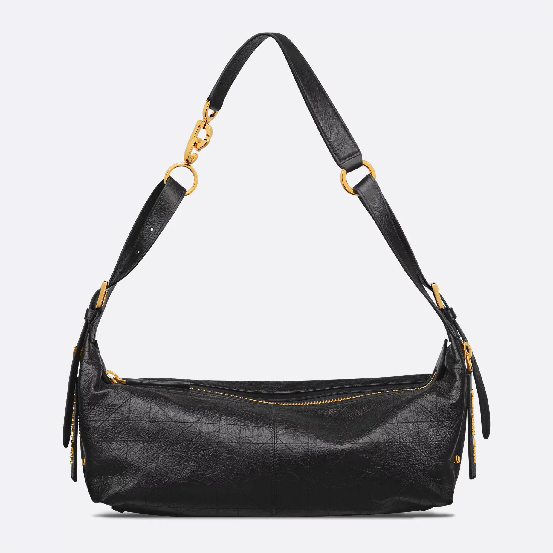 Dior Medium D-Journey Bag in Black Crinkled Calfskin Gold Hardware