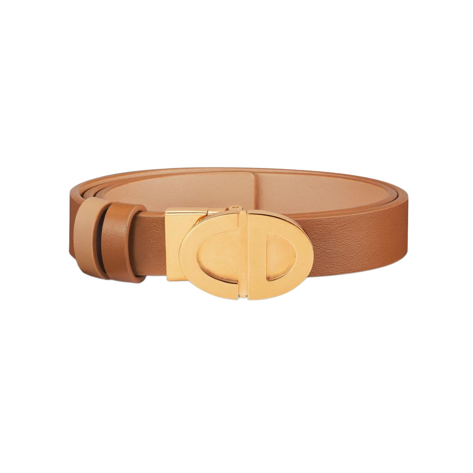 Dior Women' s Montaigne Oval Buckle Belt In Brown/Black Calfskin With Gold Hardware 20mm