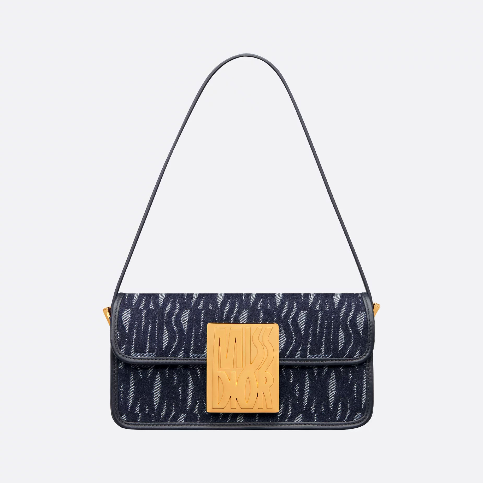 Dior Miss Dior Flap Bag In Blue Miss Dior Allover Denim With Gold Hardware