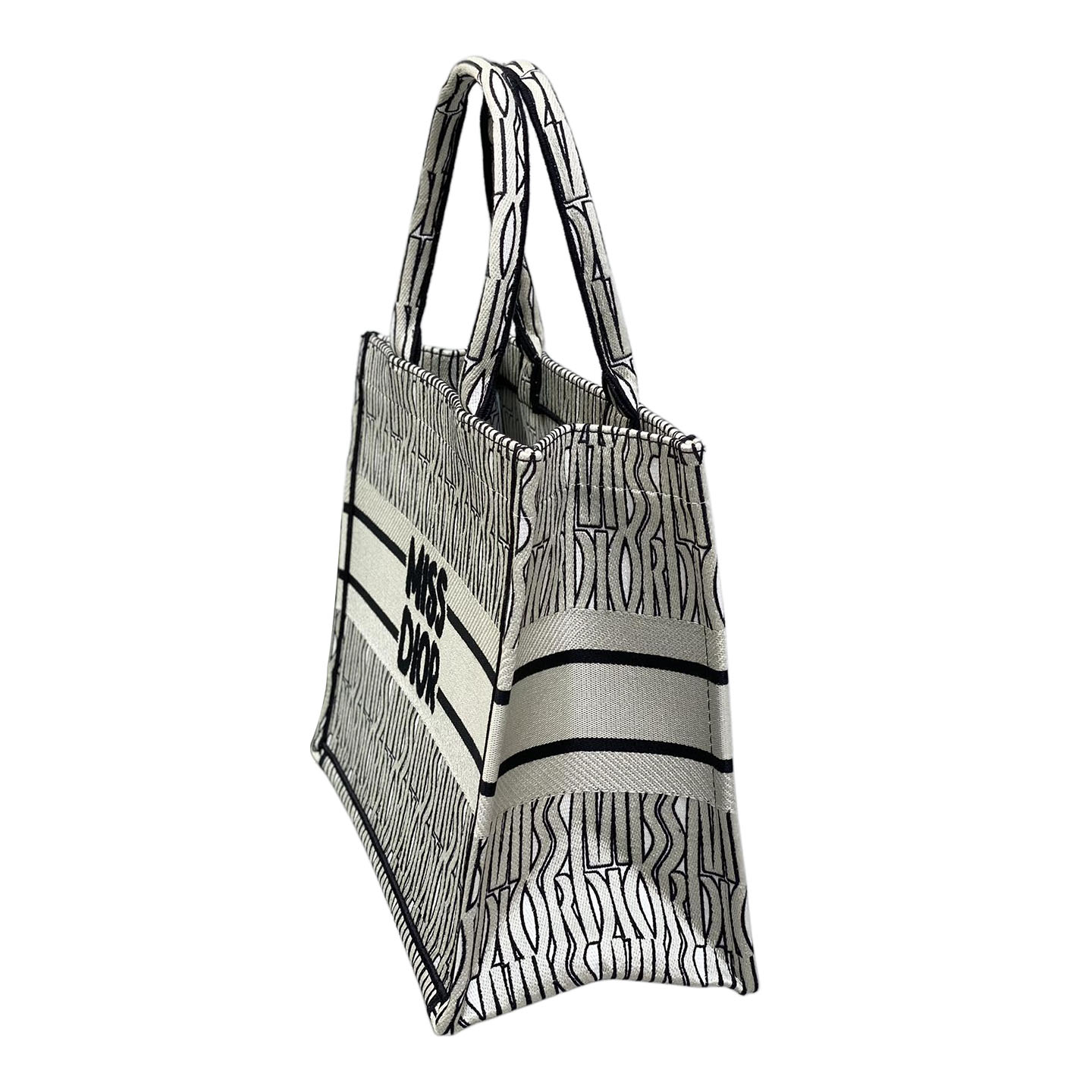 Dior Medium Dior Book Tote In White And Beige/Pink/Blue Miss Dior Allover Embroidered Canvas