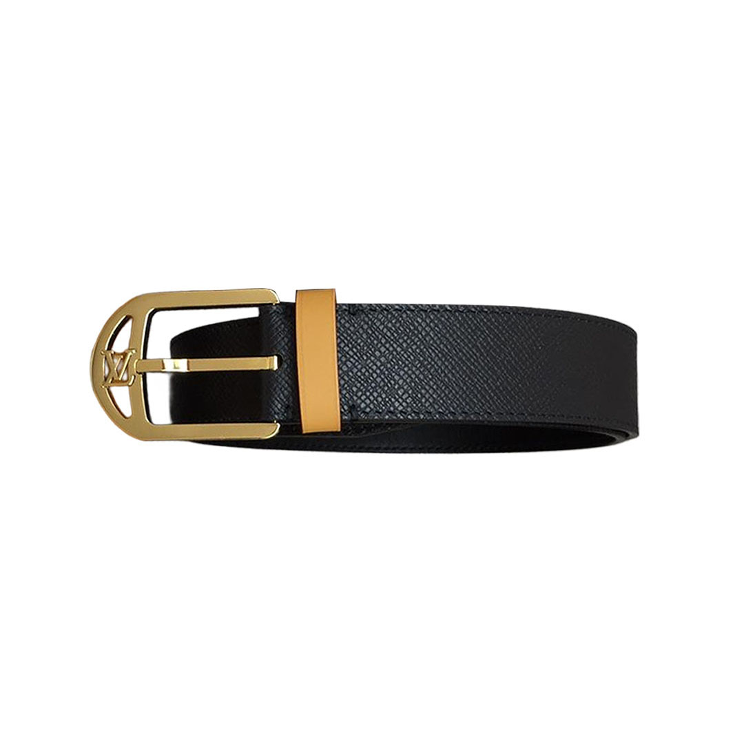 Louis Vuitton Men's Timeless Germain Belt In Black Calfskin With Gold/Silver/Gun Black Hardware 35mm