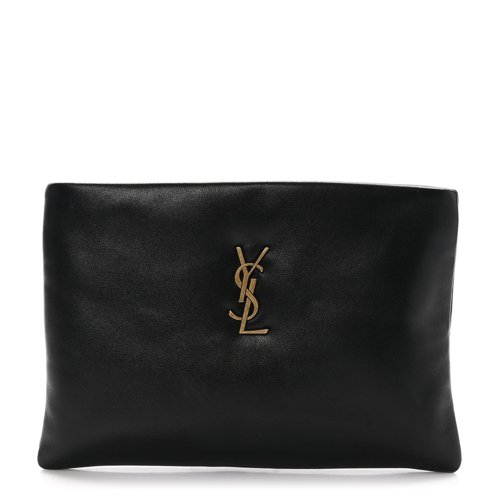 Saint Laurent Small Calypso Pouch Black Lambskin Leather Aged Gold Hardware