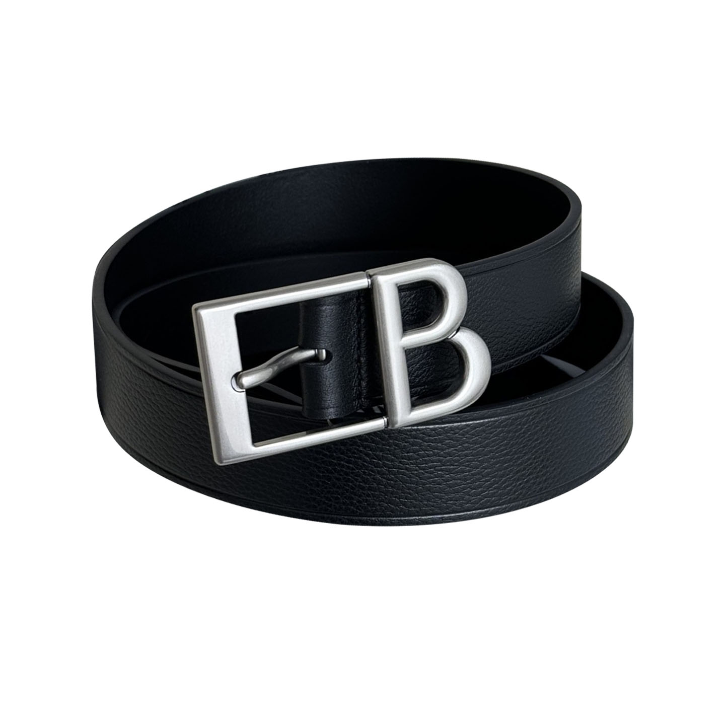 Balenciaga Men's Classic B Large Belt In Black Grained Calfskin With Gold/Silver Hardware 35mm