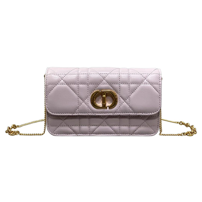 Dior Miss Caro Pouch with Chain In Pink/Blue/White/Black Macrocannage Lambskin Gold Hardware