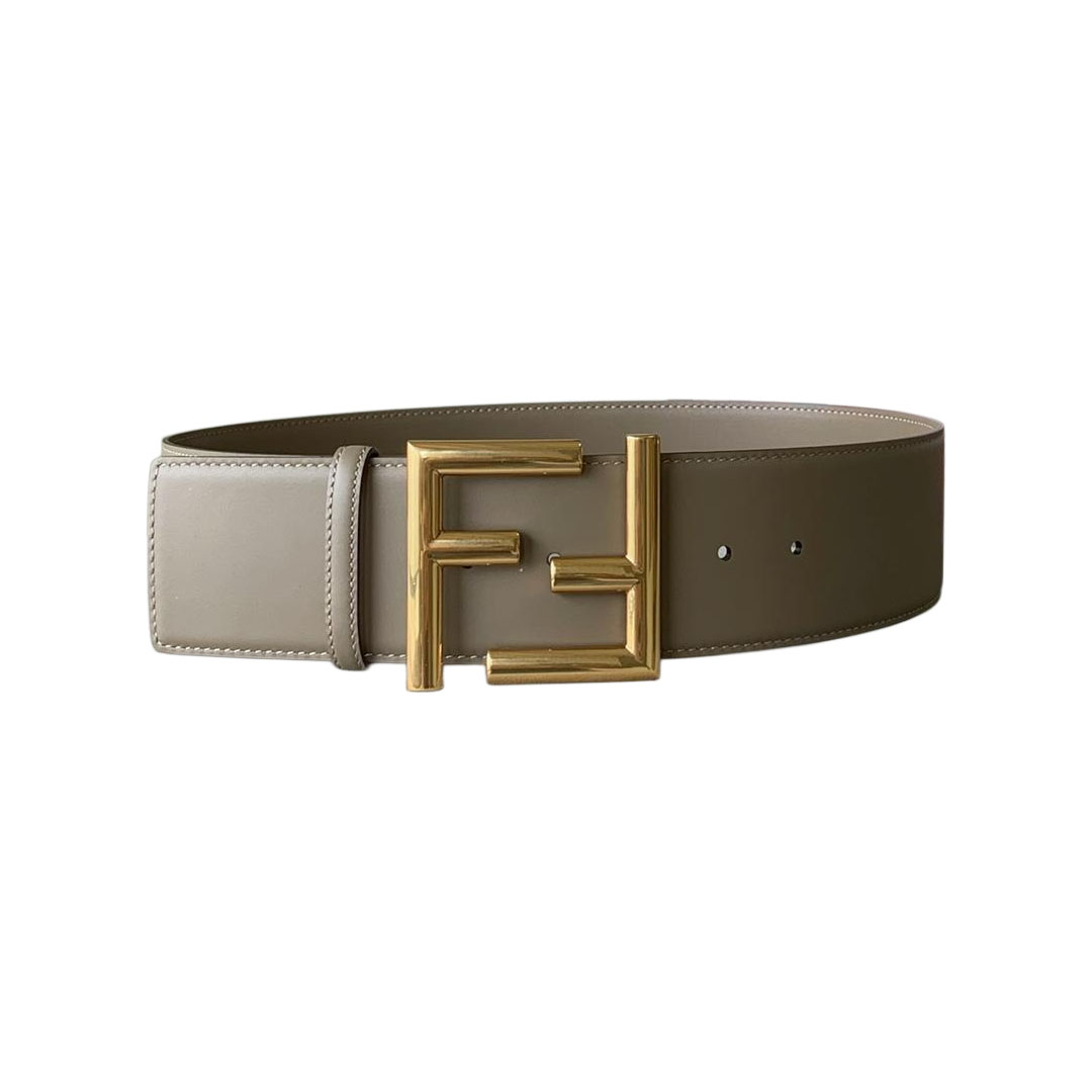 Fendi Women's FF Buckle Belt In Black/Khaki/Orange Calfskin With Gold/Black Hardware 60mm