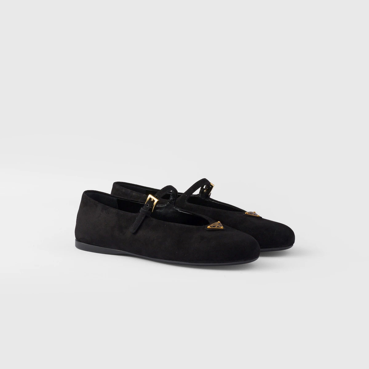 PRADA Surface of wool Flat Shoes black Ballet Shoes