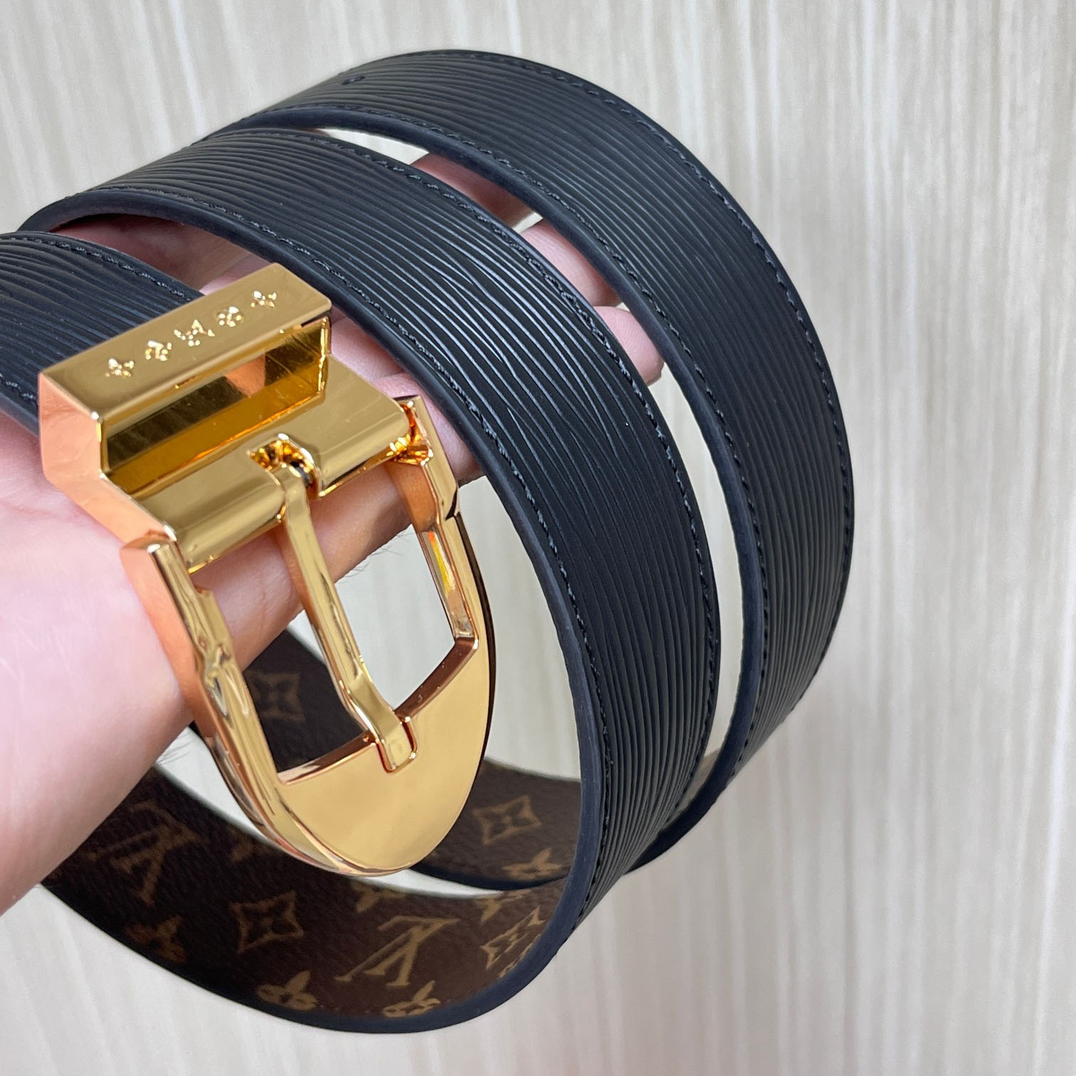 Louis Vuitton Women's Timeless Epi Belt In Black/Red/Pink Calfskin And Monogram Canvas With Gold/Silver Hardware 30mm